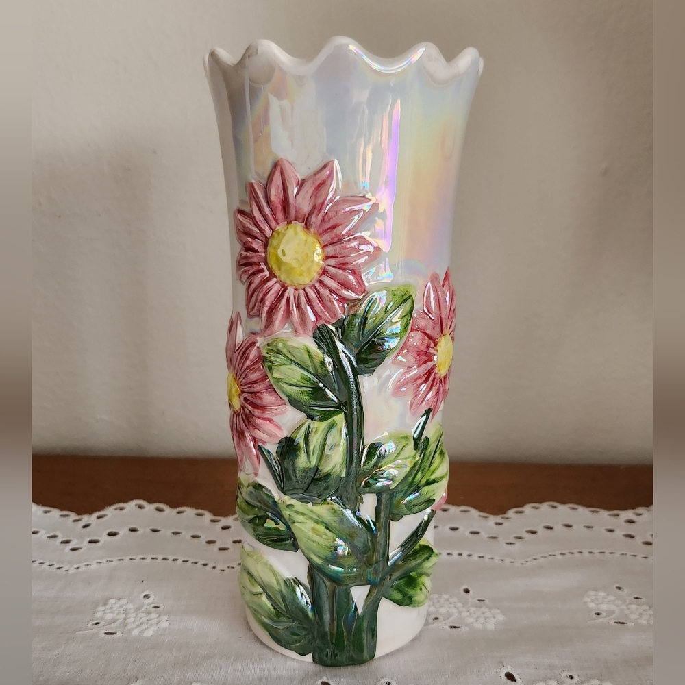 Ceramic Pearl Flower Vase Narrow Opening Crown Top